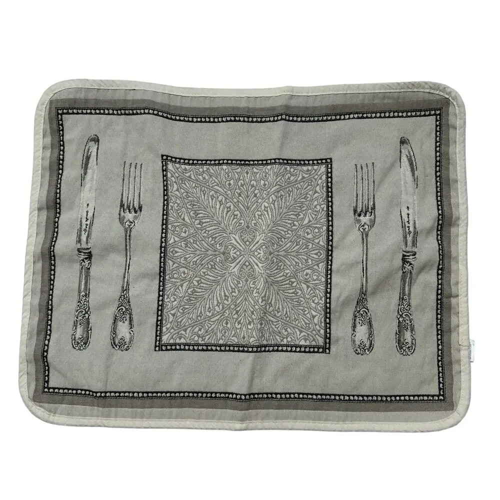 TISSUS TOSELLI Embroidered Place Setting Placemats Tan Black Set of 4 France